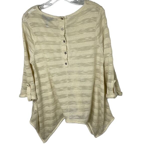 BCBGMaxAzria Tops - BCBG Maxazria XL Tunic Blouse Shirt Ivory Gold Button 3/4 Sleeve Semi Sheer